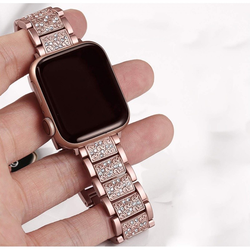 diamond case + strap for apple watch band 45mm 41mm 44mm 40mm 42mm 38mm stainless steel bracelet korea cover iwatch 5 4 3 SE 6 7