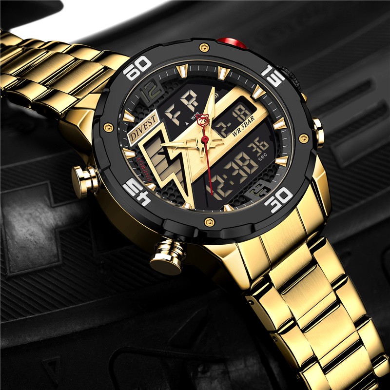 DIVEEST Authentic Gold Watch Men Luxury Brand Analog Quartz Casual Sports Watch Digital Military Chronograph Wrist Watches for Men