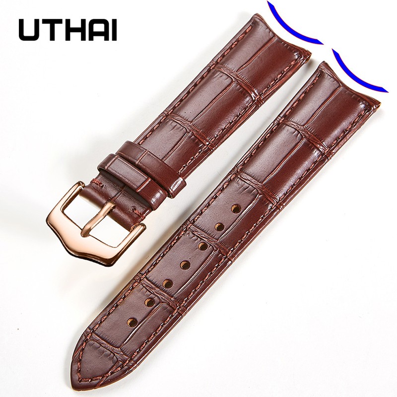 UTHAI F09 Genuine Leather Watchband Curved Interface Bamboo Style Buckle Business 19mm 20mm 21mm 22mm 24mm Retro Watch Strap