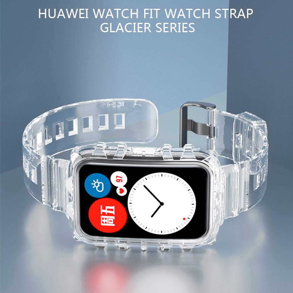 For Huawei Watch Fit Strap Glacier Transparent All in One Sport Wristband Replacement Strap High Quality TPU Soft Shell Band