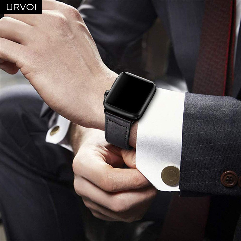 URVOI Band for Apple Watch Series 7 6 5 4 3 SE Sport Band Genuine Swift Leather Strap for iWatch Wrist Pin and Tuck Closure Handmade