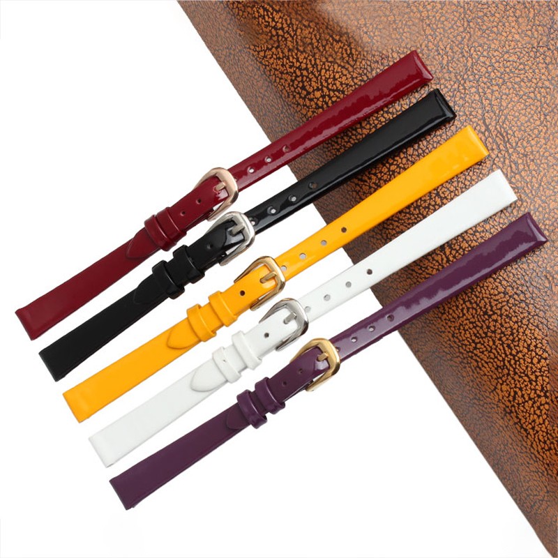 Small Size Genuine Leather Watches 6mm 8 10mm 12mm 14mm 16mm Color High Light Watch Bracelet for Women Shiny Leather Strap