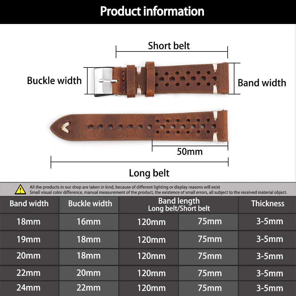 New Design Oil Wax Cowhide Watch Band 8mm 20mm 22mm 24mm Vintage Porous Watch Strap Handmade Watch Accessories