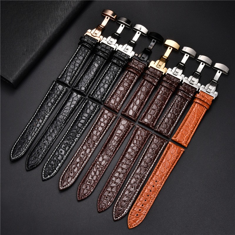 Top luxury crocodile pattern watchband leather straps 18mm 20mm 22mm 24mm with stainless steel automatic clasp wristwatch band