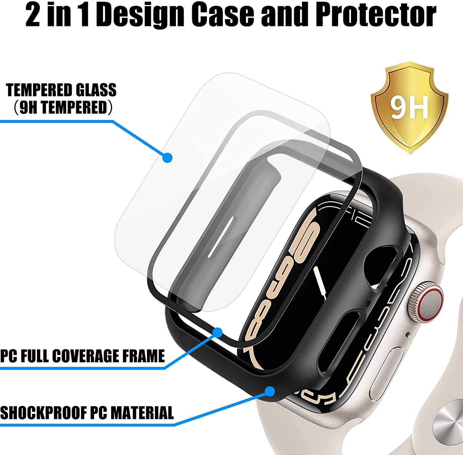 Case With Screen Protector For Apple Watch Series 7 45mm 41mm Hard PC Full Face Protector Bumper Cover Case For iWatch 7 45mm Series