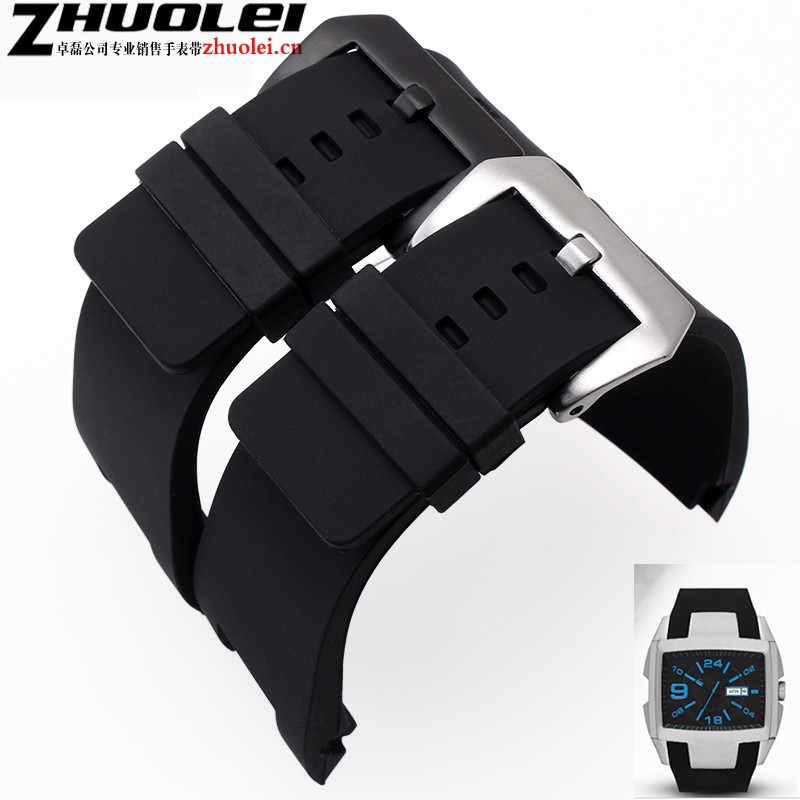 waterproof band 32*17mm black rubber watch strap with buckle stainless steel watchband men customized fit DZ1215 1216 bracelet