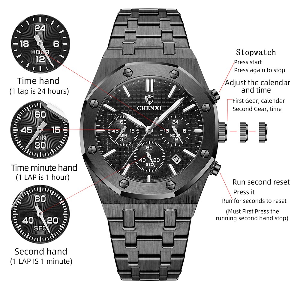 CHENXI Fashion Business Men Watches Top Brand Luxury Quartz Watch Men Stainless Steel Waterproof Wristwatch Relogio Masculino