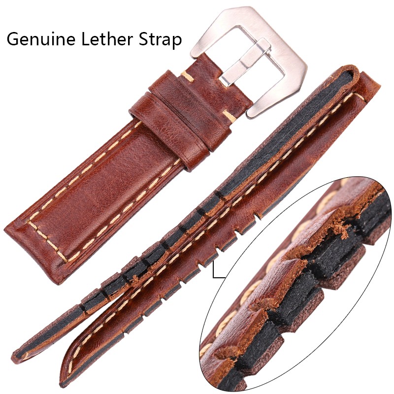 Genuine Leather Watch Band for Men, Dark Brown, 20mm, 22mm, 24mm Cowhide Watch Accessories