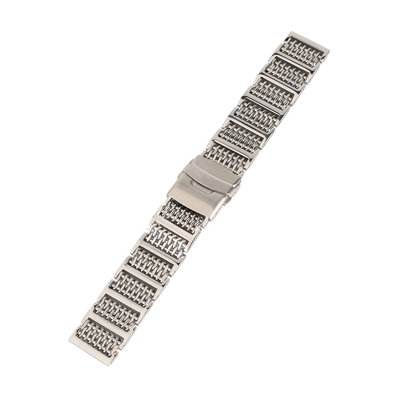 Luxury Silver/Black 20/22/24mm Mesh Stainless Steel Watch Band Adjustable Fold Clasp Men Watches Strap Replacement Bracelet