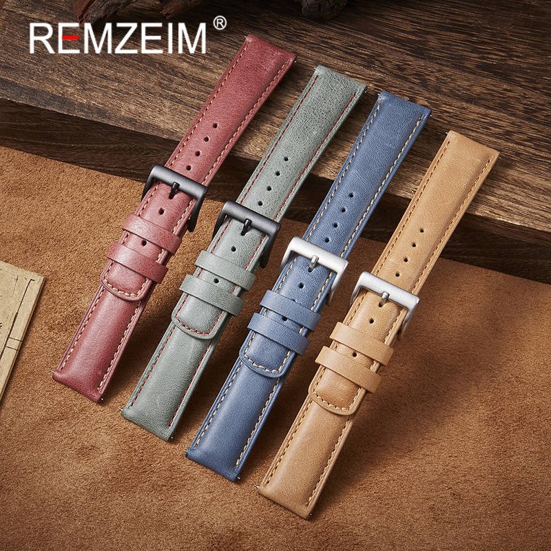 Calf leather watch strap 20mm 22mm quick release watchband for women men watch accessories solid buckle blue red green