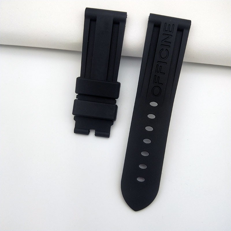 24mm Black Pure Soft Silicone Rubber Watchband Replacement Watch Strap for Panerai Wristband Waterproof Strap + Free Tool