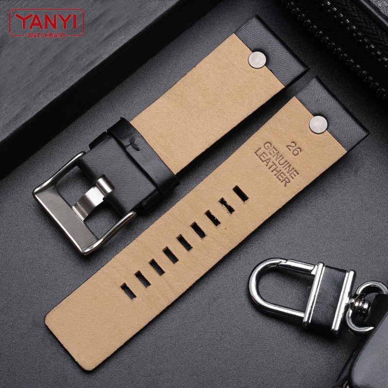 Genuine Leather Watchband Bracelet 22 24 26 28 30mm Watch Strap with Rivet for Diesel DZ7406 DZT2009 DZ7413 DZ7257 Watch Band