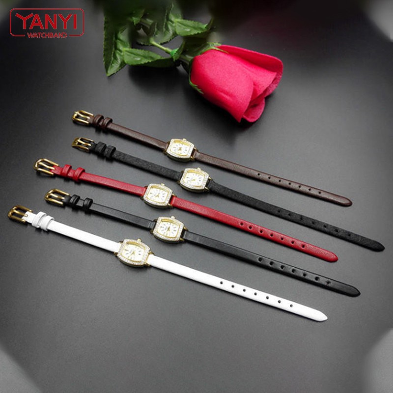 Genuine Leather Watch Bracelet for Women Fashion Watches Wristwatches Small Band 6mm 8mm 10mm 12mm Red White Color Small Strap