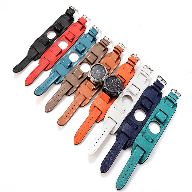 20mm 22mm Band For Samsung Galaxy Watch 4 Classic Active 2 Gear S3 Cuff Genuine Leather Bracelet Huawei Watch gt 2/2e pro strap