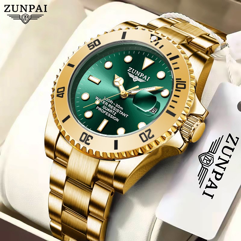 100% Original ZUNPAI Watch Men Sport Water Resistant Diving Wristwatches Stainless Steel Gold 2022New Luxury Fashion TOPBrand