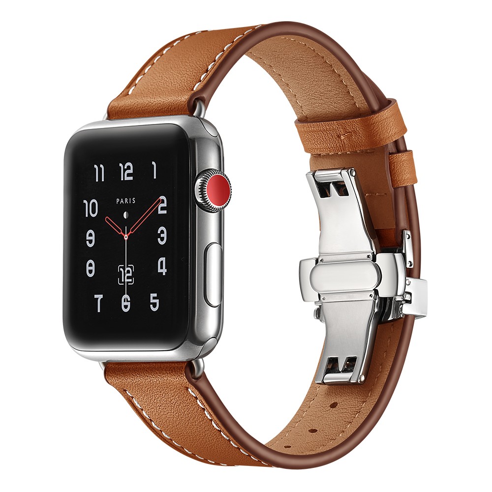 For Apple Watch Band Genuine Leather Strap Apple Watch 7 6 5 4 3 2 1 SE 45mm 41mm Butterfly Clasp Strap for iWatch 44/40mm 42 38