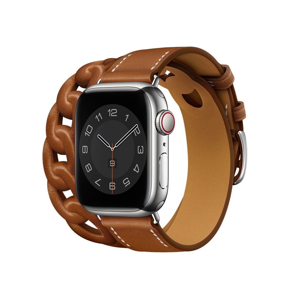 Gourmette Double Round Strap for Apple Watch Band 40mm 41mm 38mm 44mm 45mm 42mm Genuine Leather Bracelet iWatch serie 7 6 5 3 se