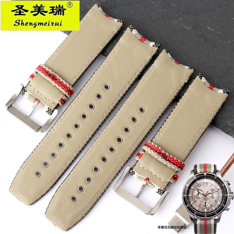 For BU7600 BU7680 Nylon Fabric Watch Band Quartz Men's Watch Band Accessories With Butterfly Buckle Burber-ry Arc Bracelet