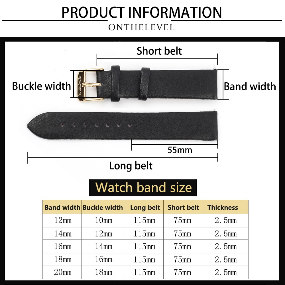 Genuine Leather Women Watchband 12mm 14mm 16mm 18mm 20mm Quick Release Cowhide Strap Watch Band Belts Replacement Gold Buckle