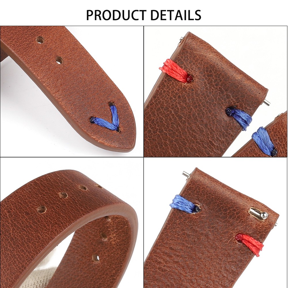 Handmade Retro Genuine Leather Watch Band 20mm 22mm Red Blue Line Calfskin Watch Strap Bracelet for Men Watch Accessories