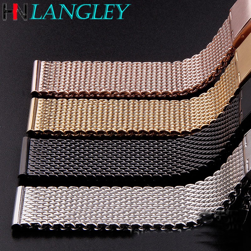 Fine Mesh Watch Strap Stainless Steel Milanese Strap Mesh Wristband 1.0 Wire Buckle Watch Strap Accessories 18mm 20mm 22mm 24mm