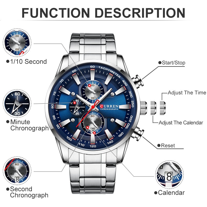 New Watches Men Luxury Brand CURREN Quartz Men's Watch Sport Waterproof Wristwatches Chronograph Date Relogio Masculino