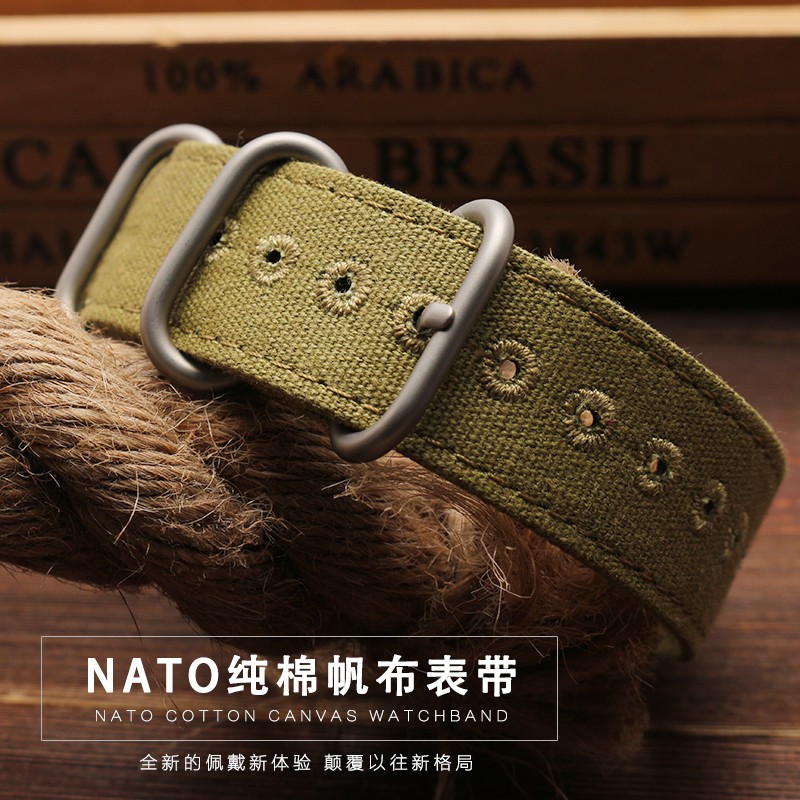 High Duty Quality Watchband 20mm 22mm 24mm 26mm Black Army Green Zulu NATO Nylon Canvas Canvas Watch Strap Black Silver Buckle