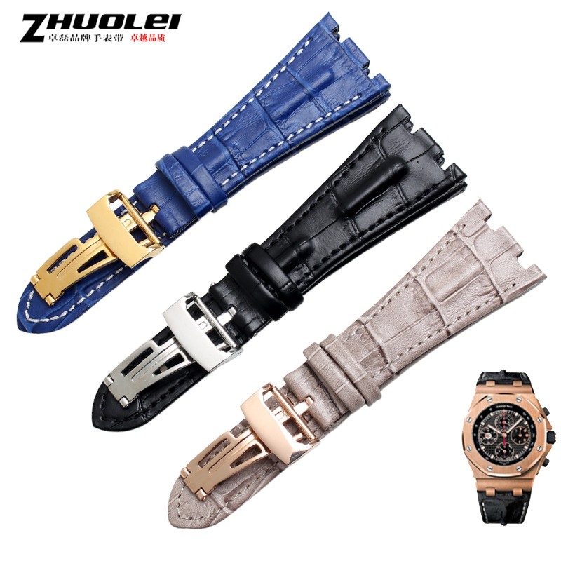 Watch Band for AP Straps 28mm Black | Blue 100% Genuine Leather Handmade Watch Band Strap with Steel Deploying Buckle Watchband