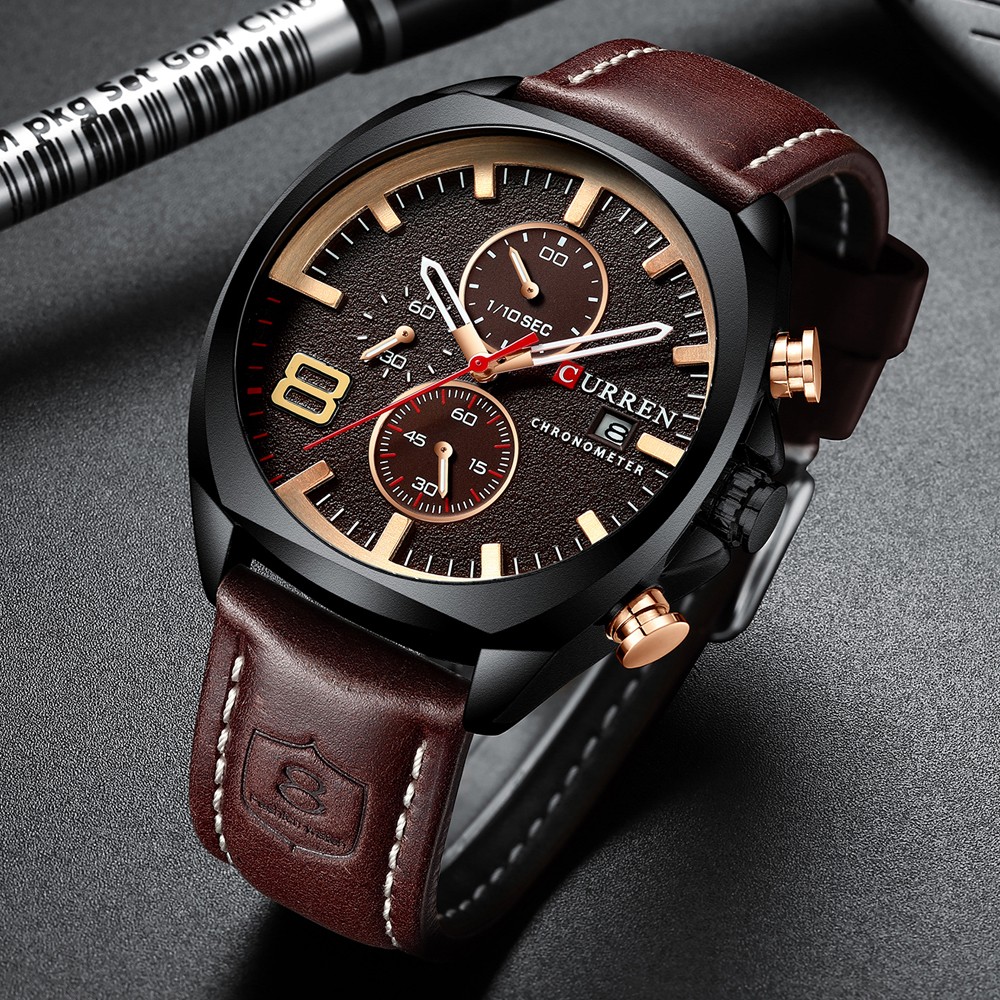 CURREN Fashion Business Men Leather Watches Analog Quartz Watch Men Sports Military Waterproof Dropshipping Male Wristwatch