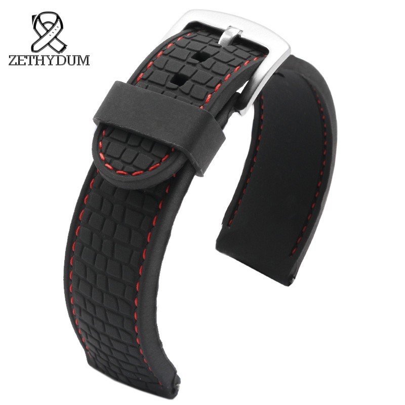 Men's and Women's Silicone Watch Straps, Water Resistant, Flat, Handmade, Rubber, Pin Buckle, Fashion, Comfortable, 18, 20, 22, 24mm