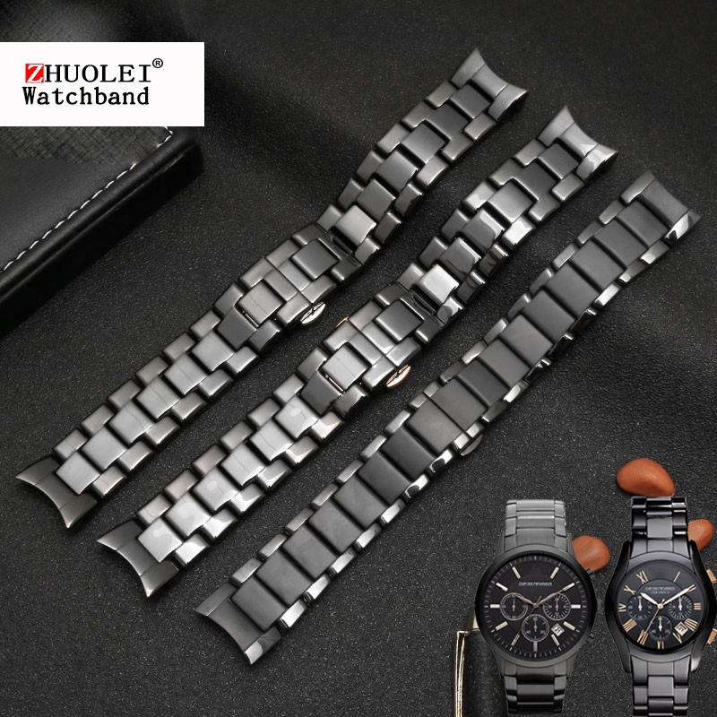 High quality ceramic watchband for AR1451 AR1452 AR1400 AR1410 watch straps with stainless steel butterfly clasp 22mm 24mm