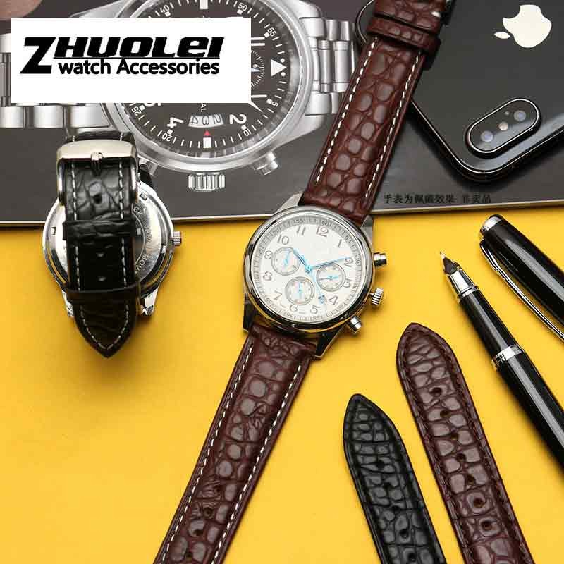 For any wristband luxury genuine crocodile leather watchband 18mm 19mm 20mm 21mm 22mm black brown straps