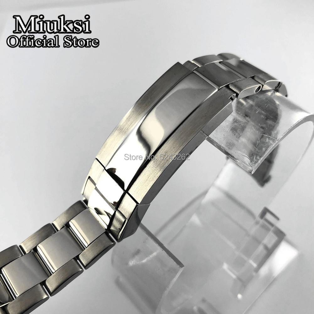 Miuksi 20mm 316L Solid Stainless Steel Watch Band Folding Buckle Mens Strap