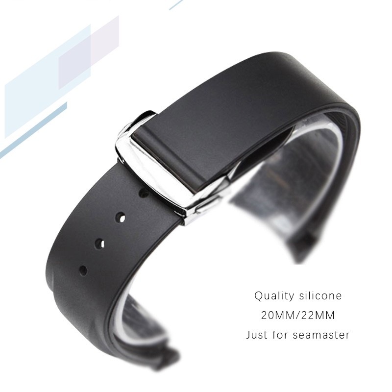 19mm 20mm 21mm 22mm Rubber Silicone Curved End Watchband Folding Buckle Watchband For Omega Seamaster 300 AT150 Watch Speedmater