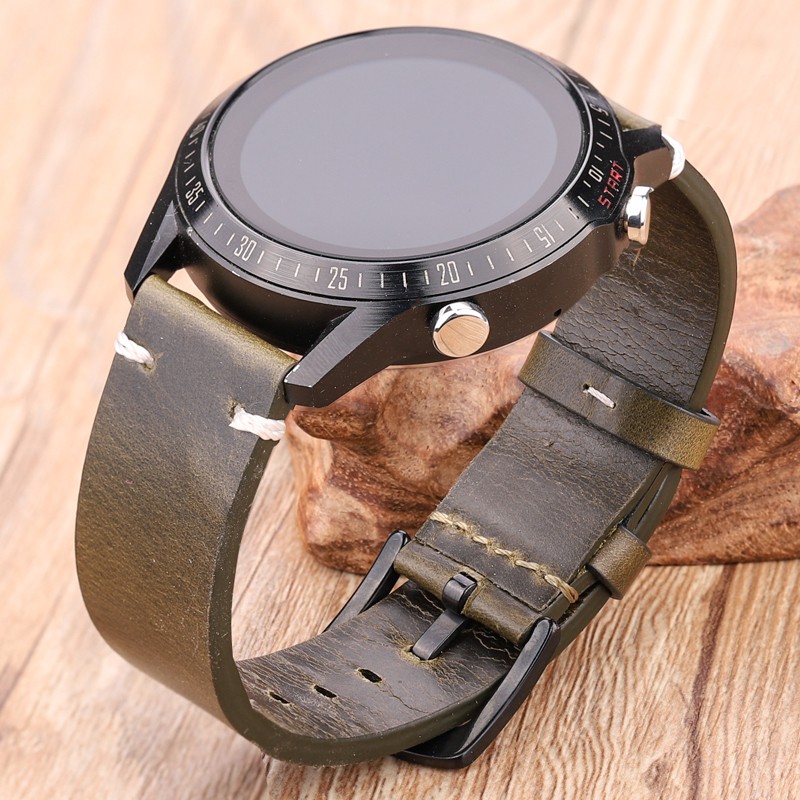 Handmade Leather Watch Strap Yellow Green Oil Wax Cowhide Watchband For Huawei Samsung Smart Watch Strap 18mm 20mm 22mm 24mm