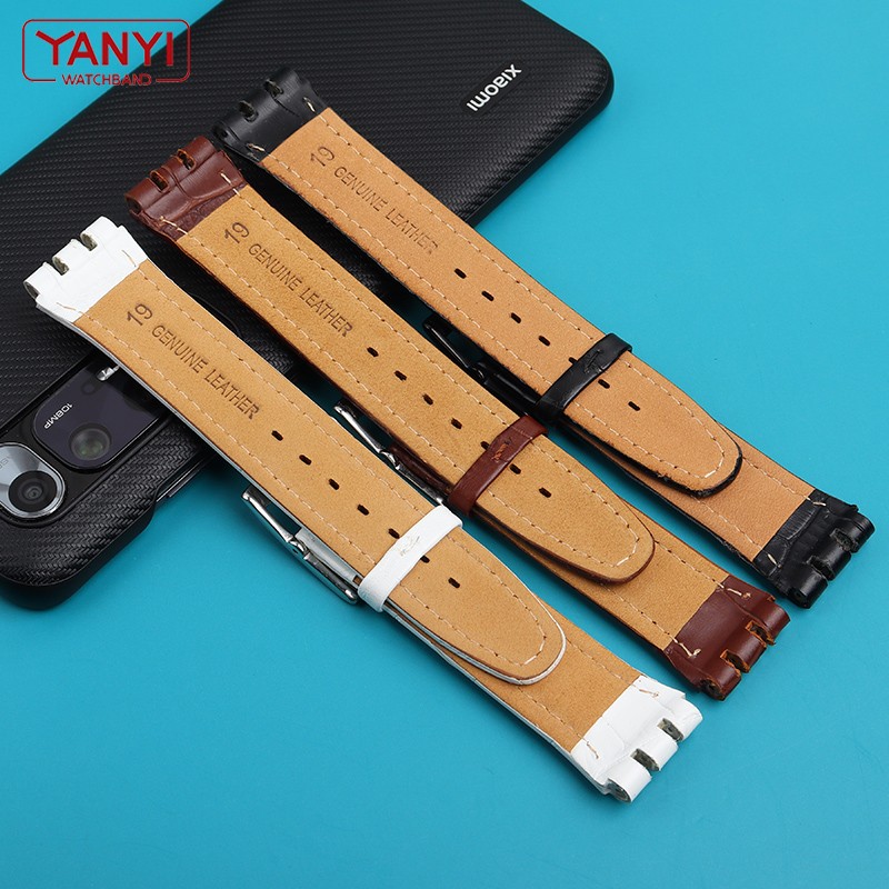 Genuine leather watch strap for swatch watchband 17mm 19mm serrated interface wrist band men women sport leather bracelet