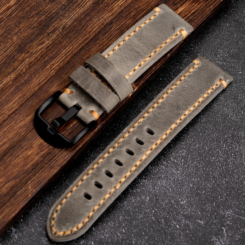 Gray leather strap suitable for military watch mountaineering watch 20 21 22 23 24mm first layer leather watch strap