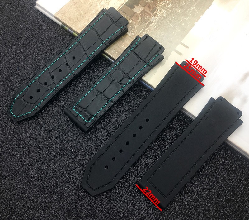 Black Brown Blue 25*19mm Italy Leather Rubber Silicone Watchband for Hublot Strap for Big Bang Strap Watch Band Fusion F1 Logo on