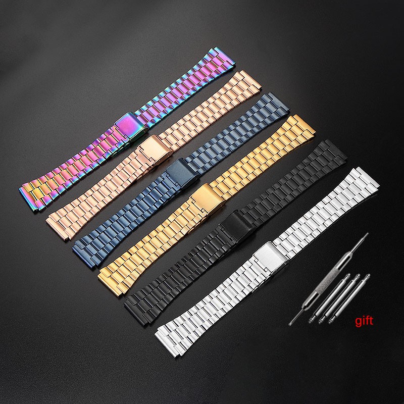 Casio Metal Wristband A158 / a159 / A168 /a169/b650 /aq230/ 700 Small Gold Watch Accessories Mouth18mm Convex Black Bracelet