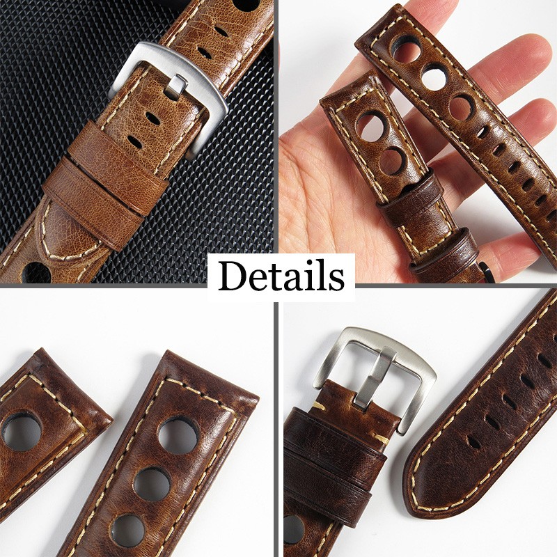 Retro Watch Strap 20mm 22mm 24mm Genuine Leather Watches Men Women Wristwatch Accessories Correa Samsung Galaxy Active 2