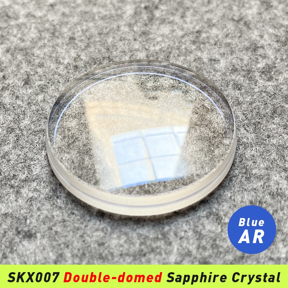 Double dome sapphire glass, AR blue clear lacquer, fits beveled insert, SKX007/SKX171/SKX175/SRPD