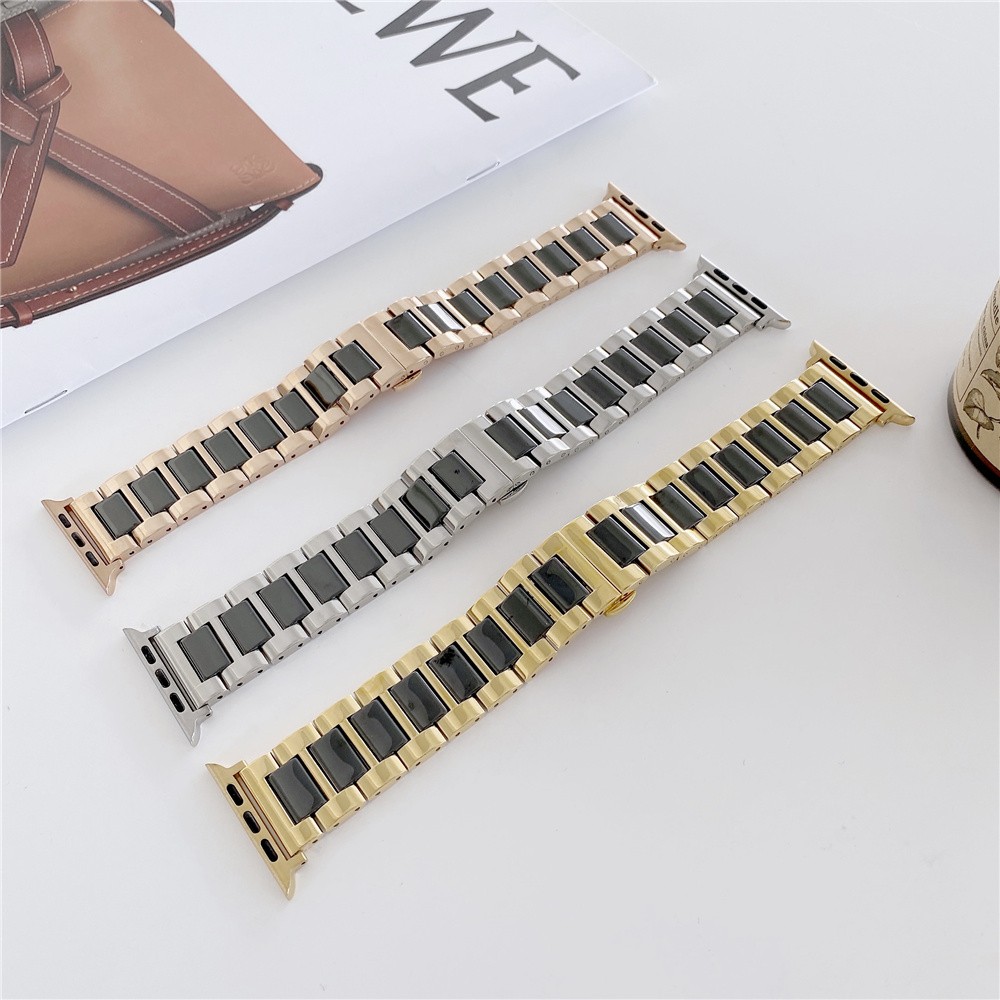 Ceramic strap for apple watch band 44mm 40mm 45mm 41mm 42mm luxury stainless steel business bracelet iwatch series se 5 4 3 6 7