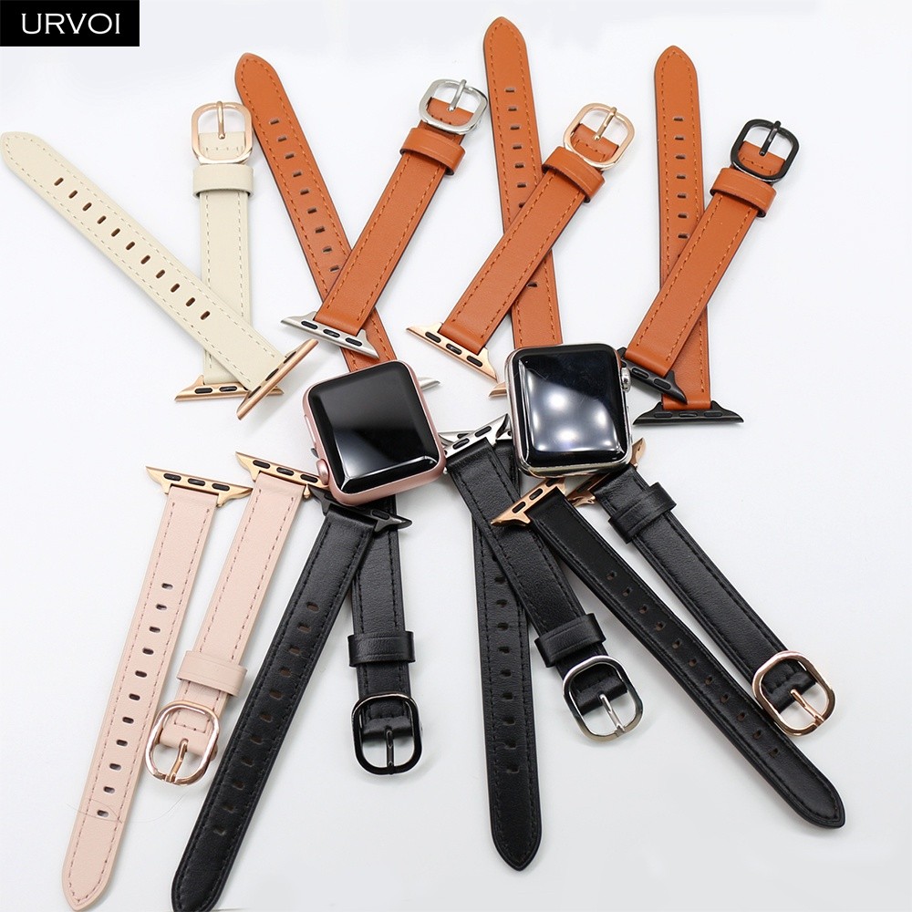 URVOI Band for Apple Watch Series 7 6 SE 5 4 321 Genuine Leather Strap for iWatch Slim Wristwatches Modern Design 14mm Width Girl Strap