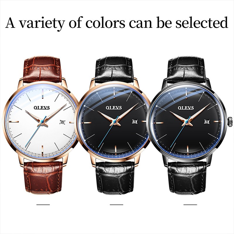 OLEVS 2022 Luxury Fashion Men's Watches Black Automatic Calendar Leather Strap Luminous Hands Waterproof Mechanical Watch Men