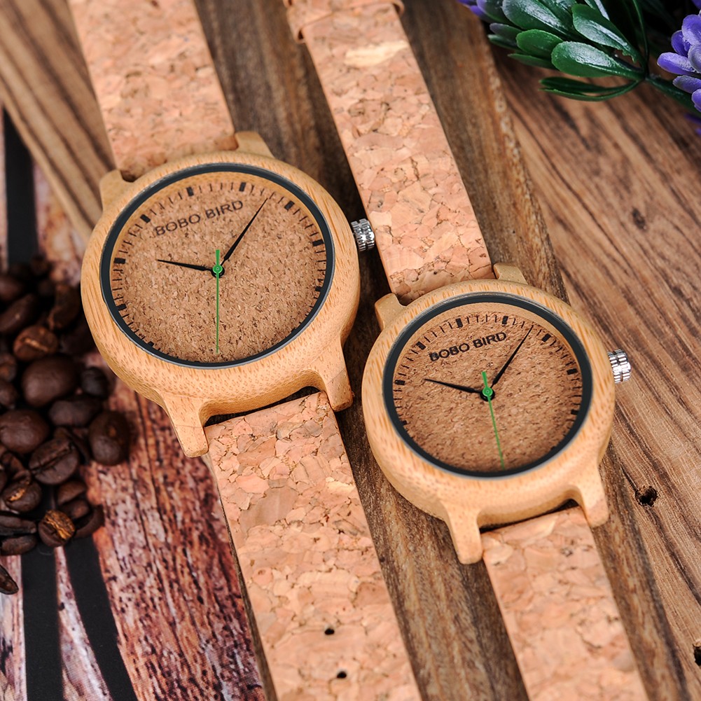 BOBO Bird Couple Watches Lovers Wooden Watches Handmade Cork Strap Fashion Bamboo Quartz Man Wristwatch Customized Logo