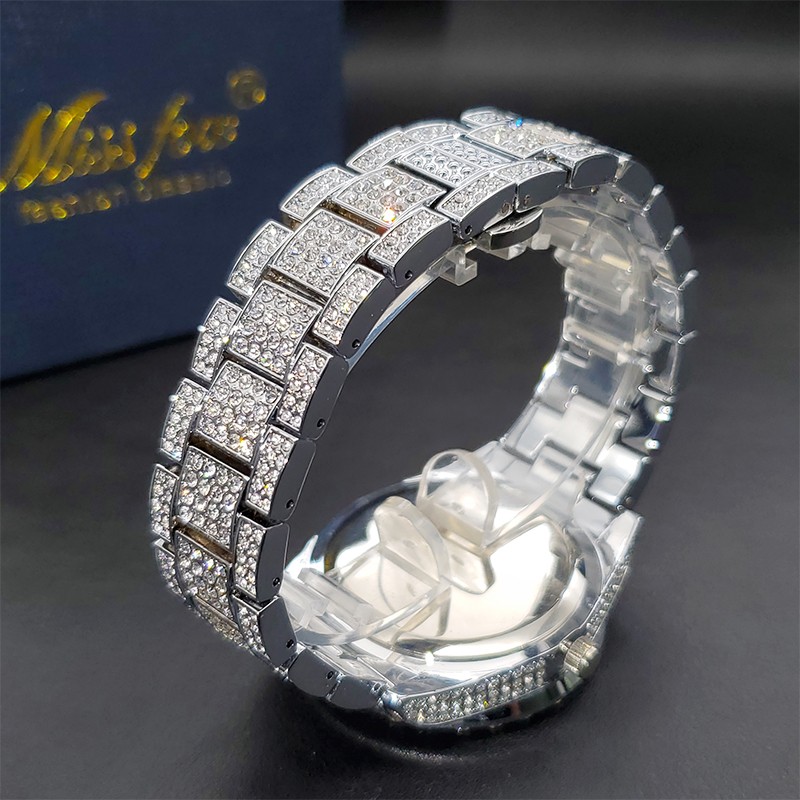 Luxury Men's Watch Bling Bling Big Diamond Quartz Watches Male Hip Hop Rock Stylish Waterproof Calendar Wristwatches Droshipping