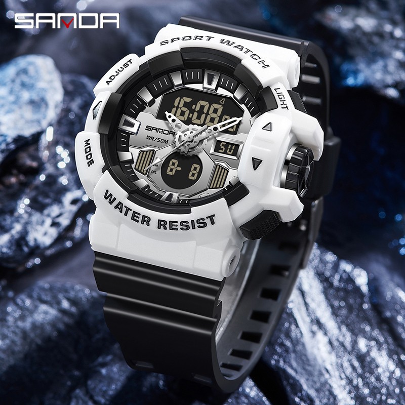 SANDA Top Brand Sports Watches Men Waterproof Military Quartz Watch for Man Wristwatch Chrono Digital Watch Alarm Clock