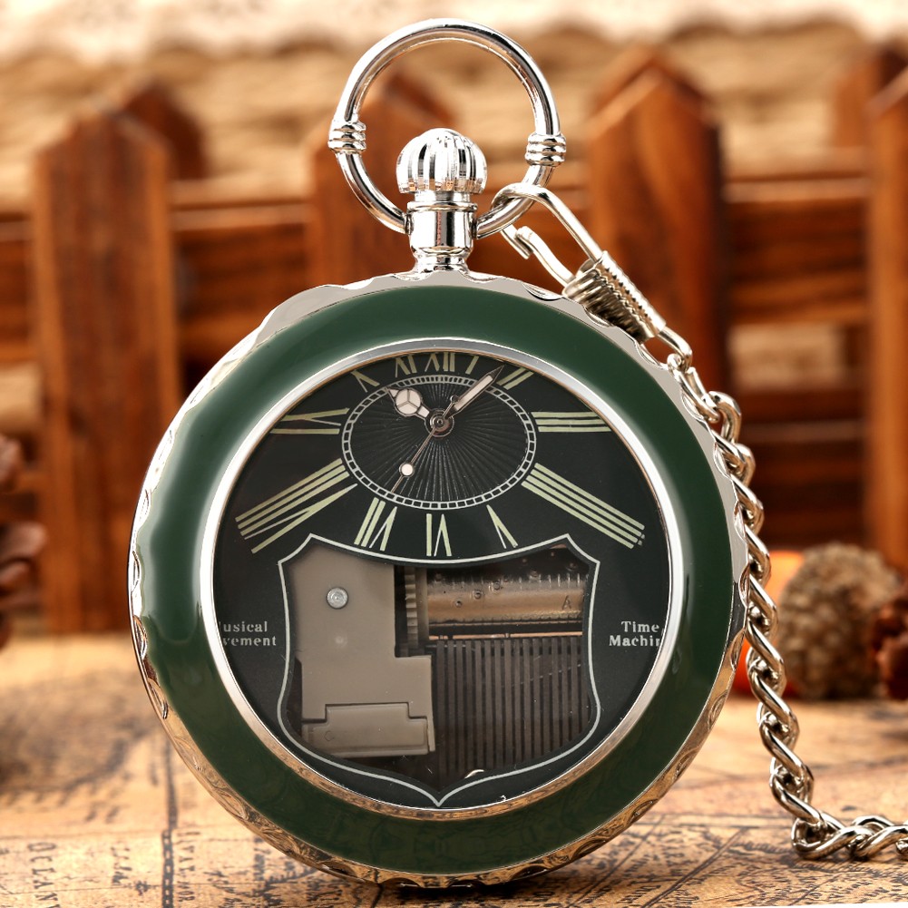 Transparent Glass Musical Pocket Watch Swan Lake Melody Music Watch Antique Pendant Pocket Watch Vintage Quartz Watches Gift