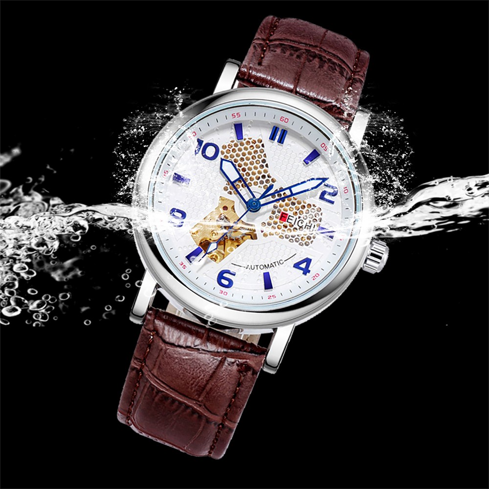 LONGLUX Brand Mechanical Automatic New Business Watches Men Leather Straps Waterproof Wristwatch Sports Watches Relogio Masculino