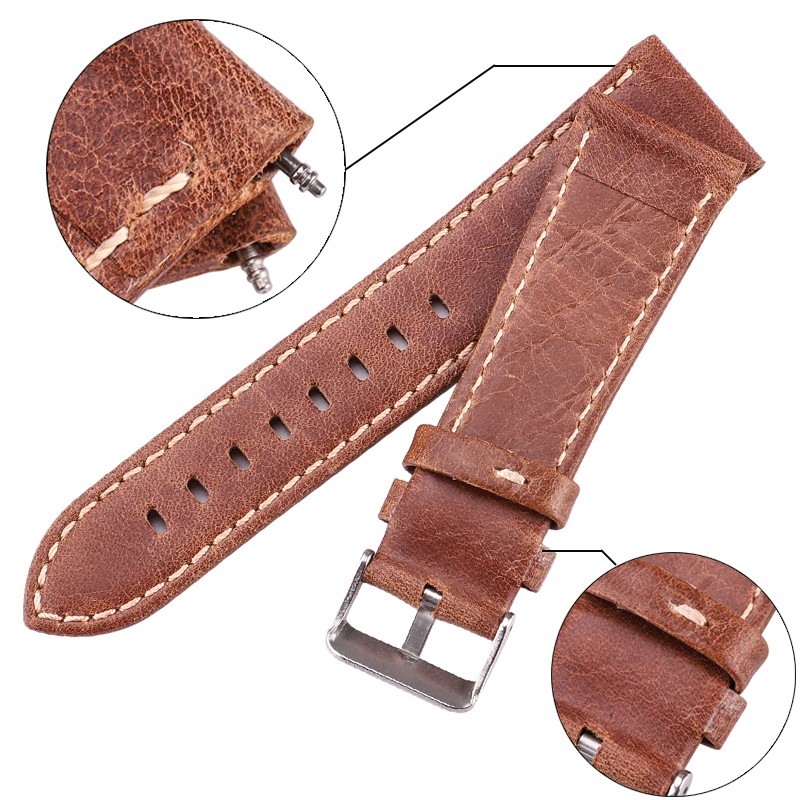 Genuine Leather Watch Band Strap Black Brown 22mm 24mm Strap Women Men Soft Thin Cowhide Watchband Bracelet With Pin Buckle